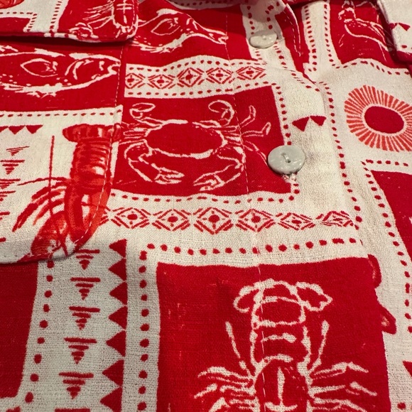 Kathy Ireland Red and White Nautical Lobster Seafood Patterned Shirt - Picture 6 of 7